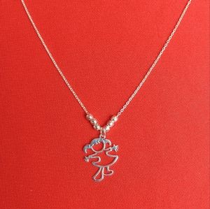 925‎ Sterling Silver Genuine Beads Necklace with Silver Little Girl Pendant